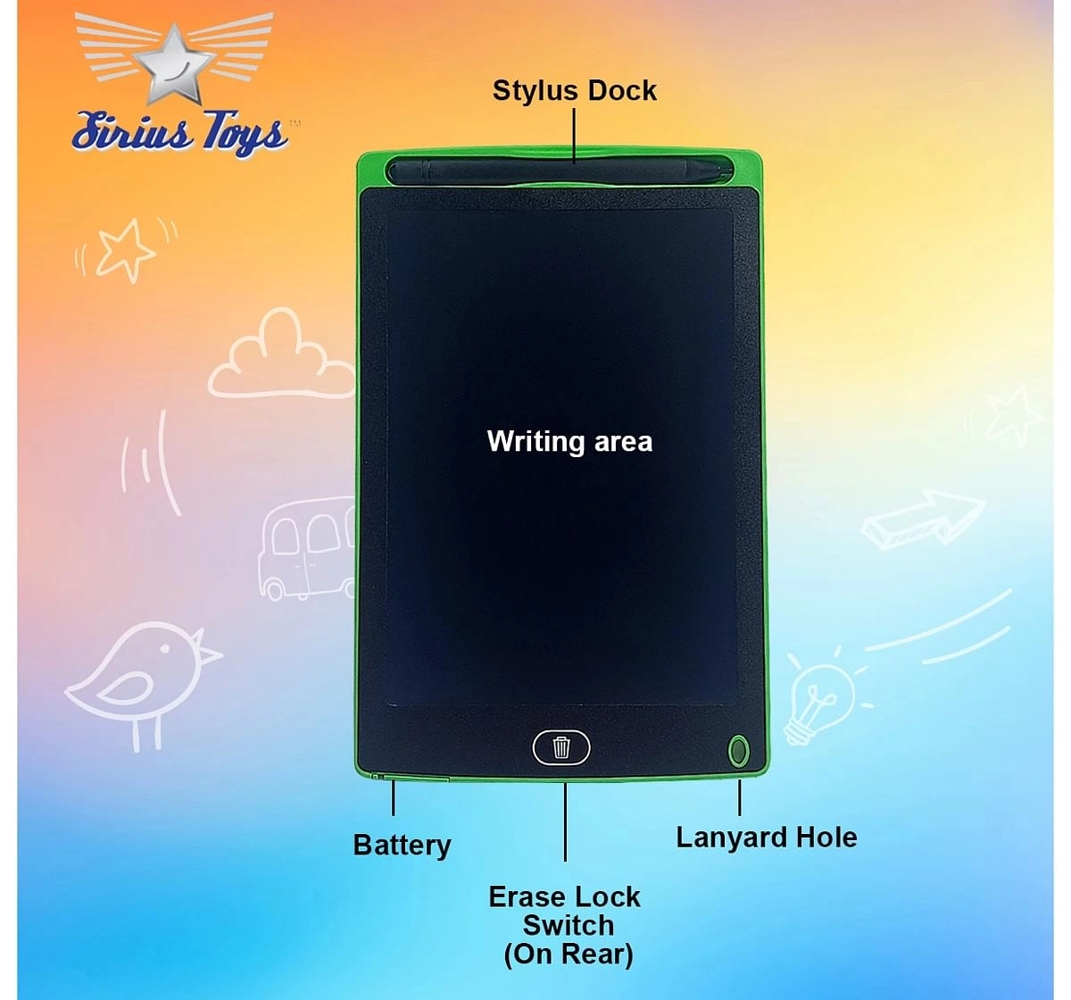Sirius Toys LCD Tab 8.5cm Drawing Board for kids 4Y+, Green