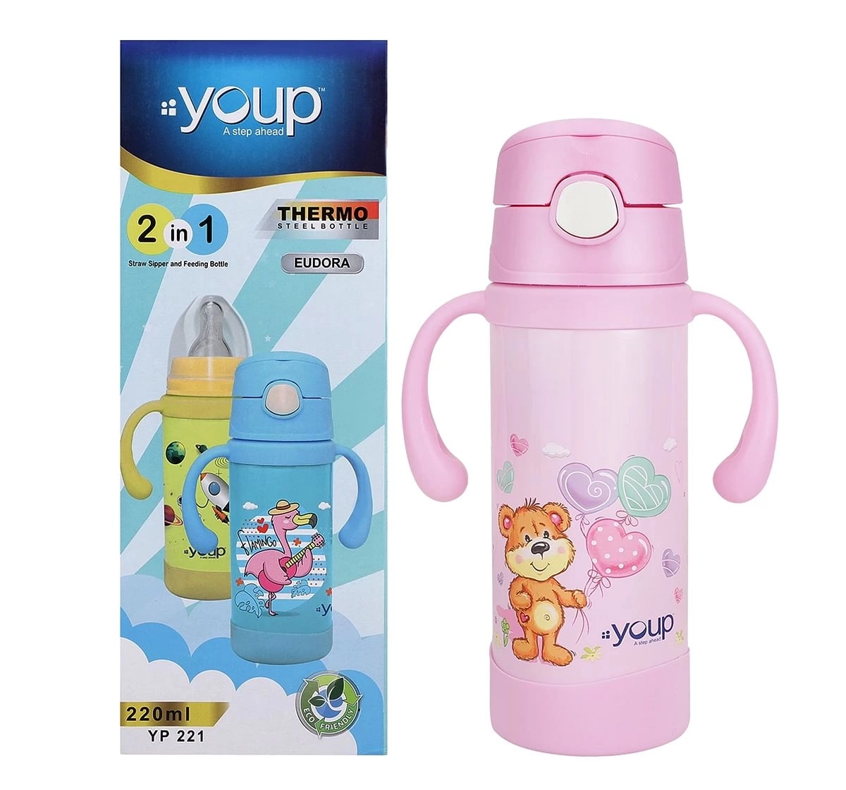 Youp Thermosteel Sipper Cum Feeding Bottle Eudora Multicolour For Infants 7M+ Assorted 