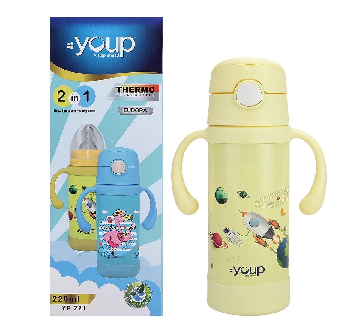 Youp Thermosteel Sipper Cum Feeding Bottle Eudora Multicolour For Infants 7M+ Assorted 