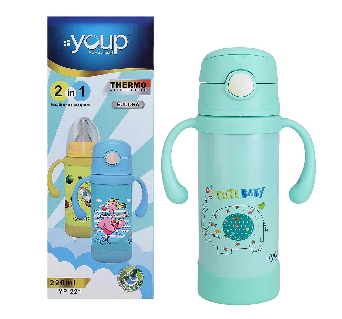 Youp Thermosteel Sipper Cum Feeding Bottle Eudora Multicolour For Infants 7M+ Assorted 