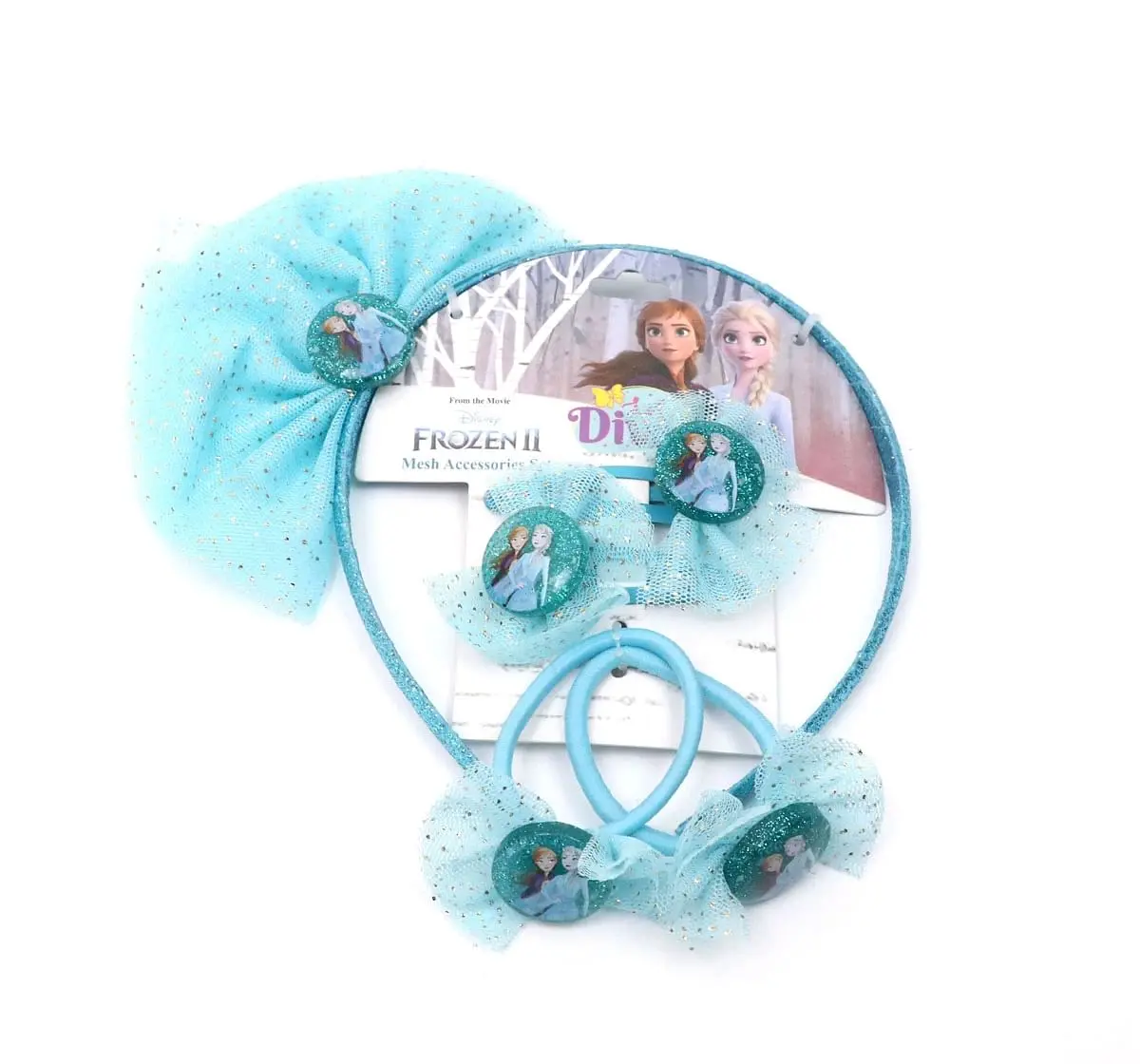 Disney Frozen II Accessory Set by Li'l Diva Pack of 6, 1 Headbands, 2 Clips And 2 Rubber Bands For Girls 3 Years And Above, Blue