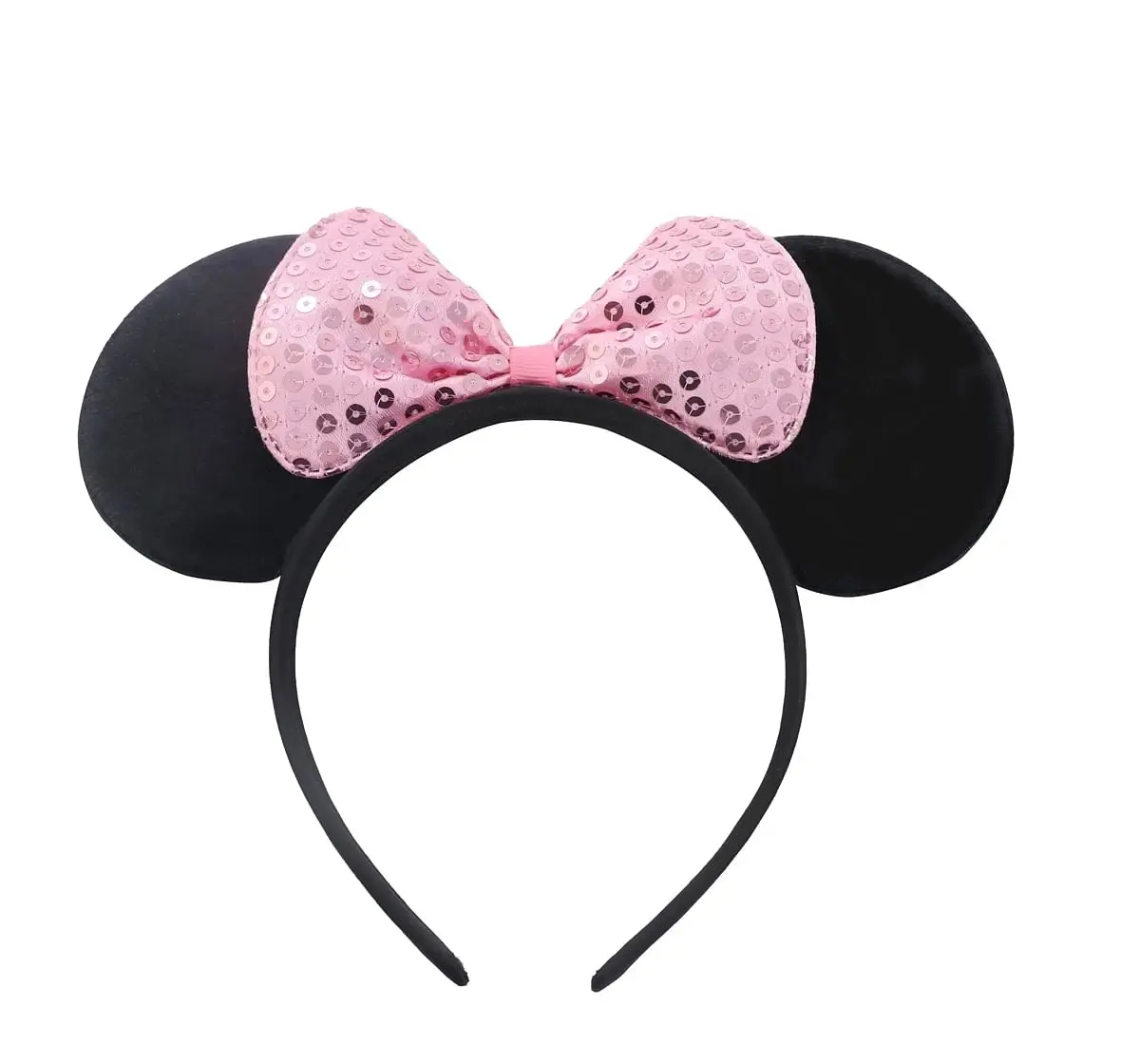 Minnie Mouse Headband by Li'l Diva With A Pink Sequined Bow For Girls 3 Years And Above, Black