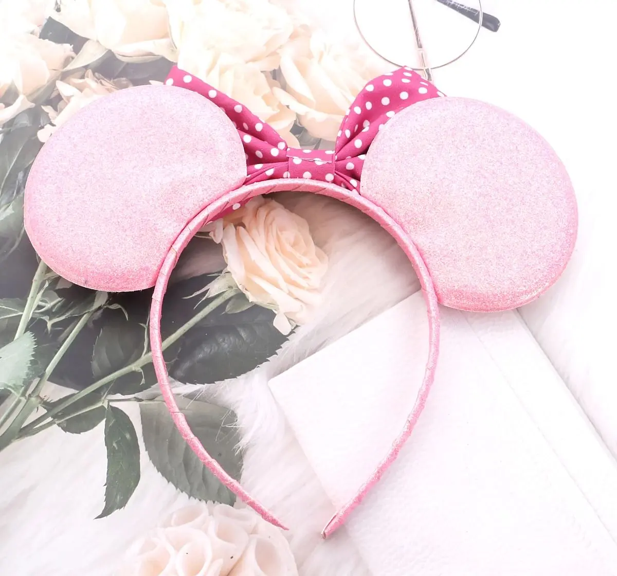 Minnie Mouse Pink Headband by Li'l Diva With A Polka Dot Bow For Girls 3 Years And Above, Pink