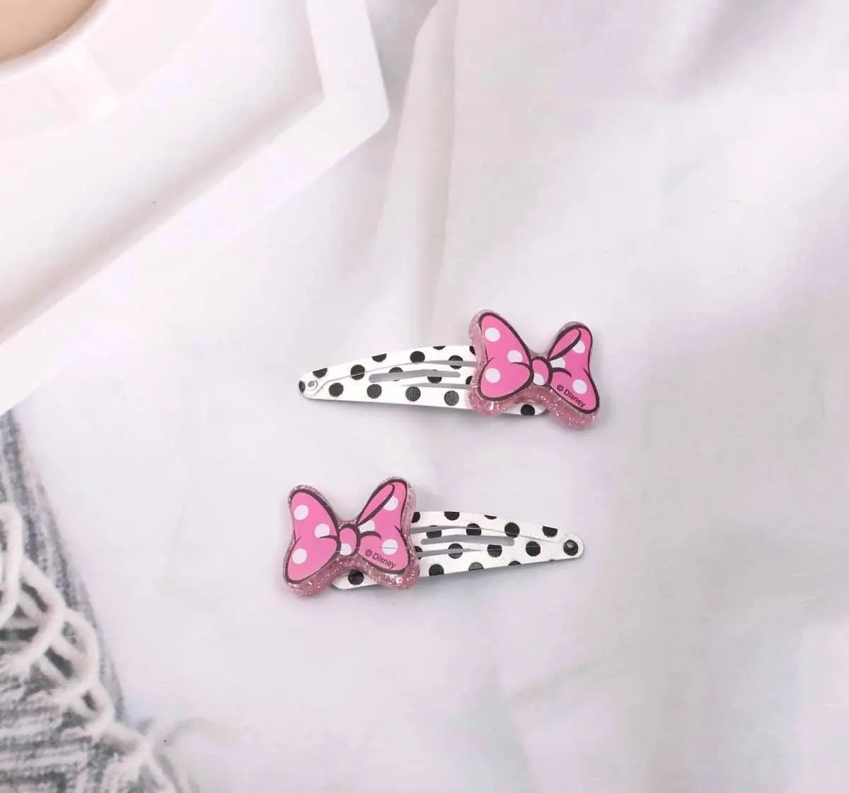 Minnie Mouse Polka Dor Hair Clips by Li'l Diva For Girls 3 Years And Above, Set Of 2, Pink & Black