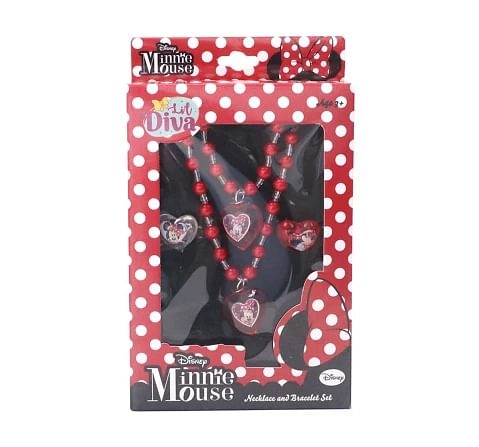 Minnie Mouse Pack Of 4 - 1 Necklace, 1 Bracelet And 2 Rings by Li'l Diva For Girls 3 Years And Above, Red