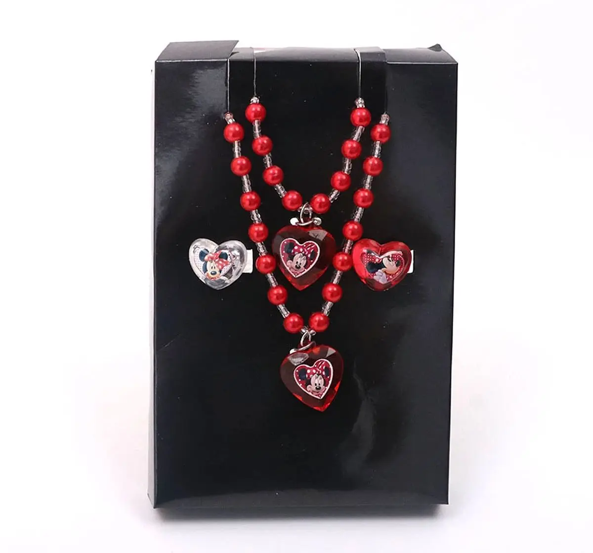 Minnie Mouse Pack Of 4 - 1 Necklace, 1 Bracelet And 2 Rings by Li'l Diva For Girls 3 Years And Above, Red