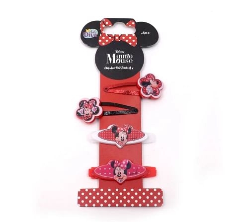 Minnie Mouse Polka Dor Hair Clips by Li'l Diva For Girls 3 Years And Above, 4 Pieces, Red