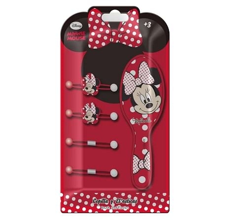 Minnie Mouse Hair Brush Set by Li'l Diva - 1 Hair Brush And 4 Rubber Bands For Girls 3 Years And Above, Red