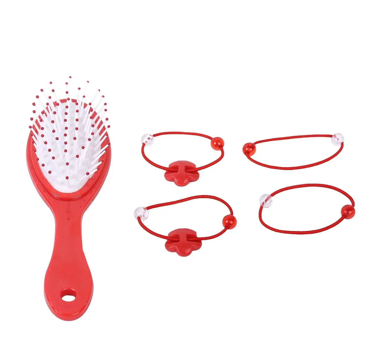 Minnie Mouse Hair Brush Set by Li'l Diva - 1 Hair Brush And 4 Rubber Bands For Girls 3 Years And Above, Red