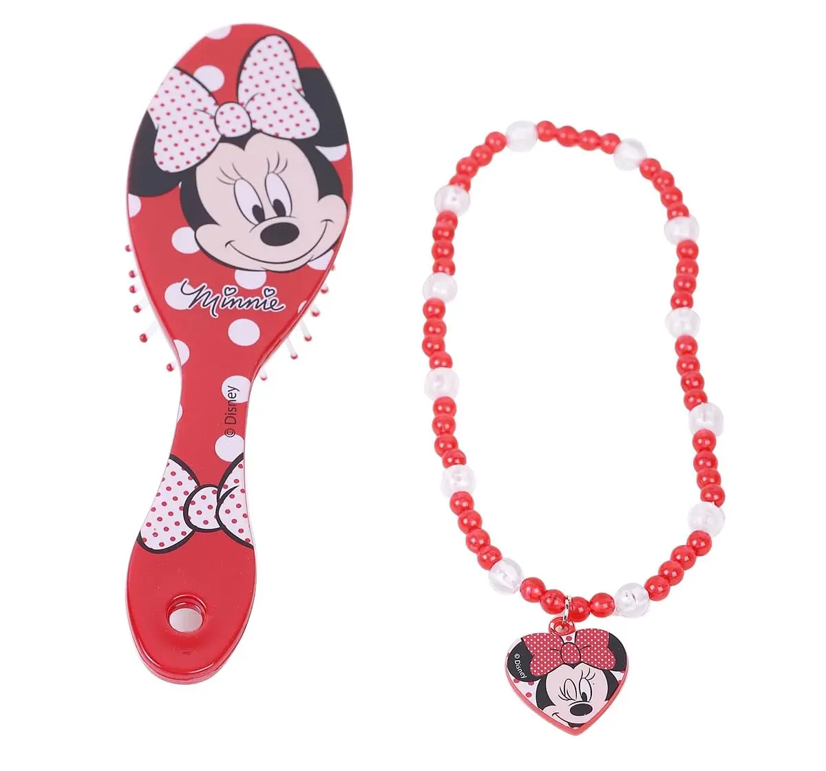Minnie Mouse Hair Brush With Necklace by Li'l Diva For Girls 3 Years And Above, White & Red