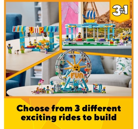 Lego Creator 3In1 Ferris Wheel Building Kit With Rebuildable Toy Bumper Cars, Boat Swing And 5 Minifigures (1,002 Pieces)