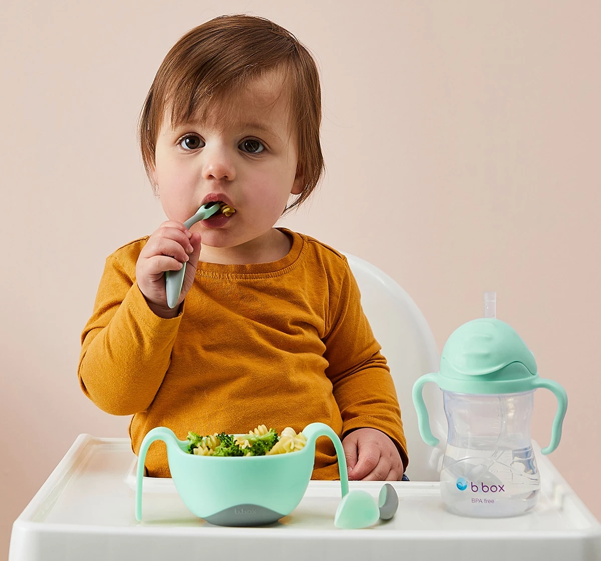 b.box Bowl & Straw Set Green 18M+