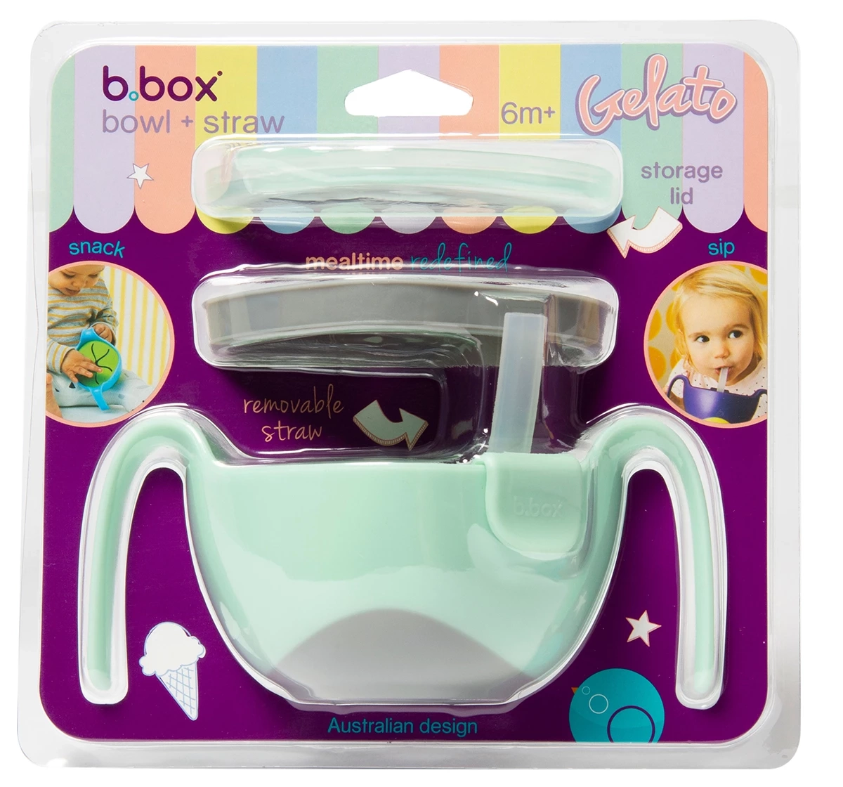 b.box Bowl & Straw Set Green 18M+