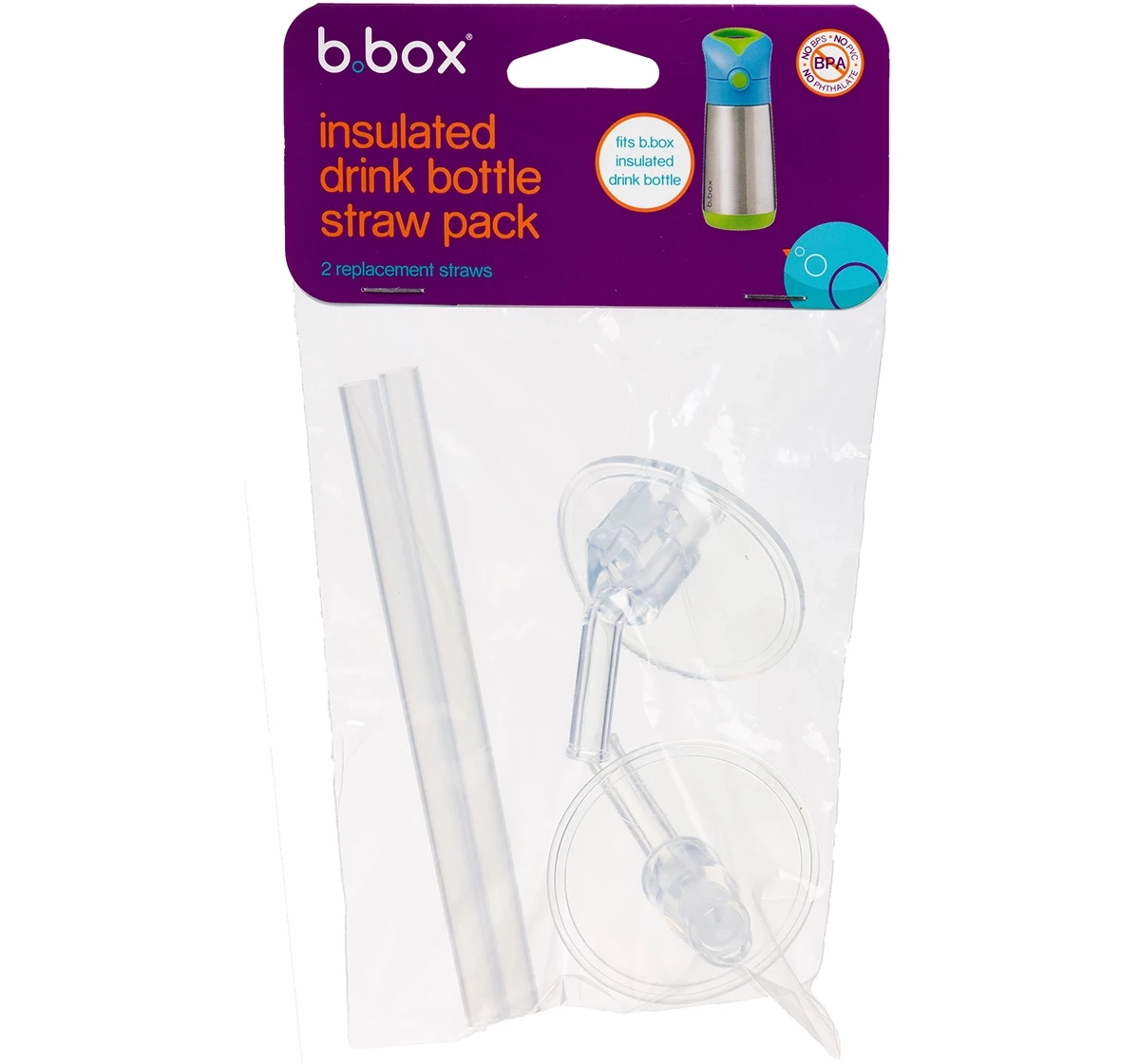 b.box Insulated Straw Drink Bottle Replacement Straw Pack of 2 Transparent 18M+