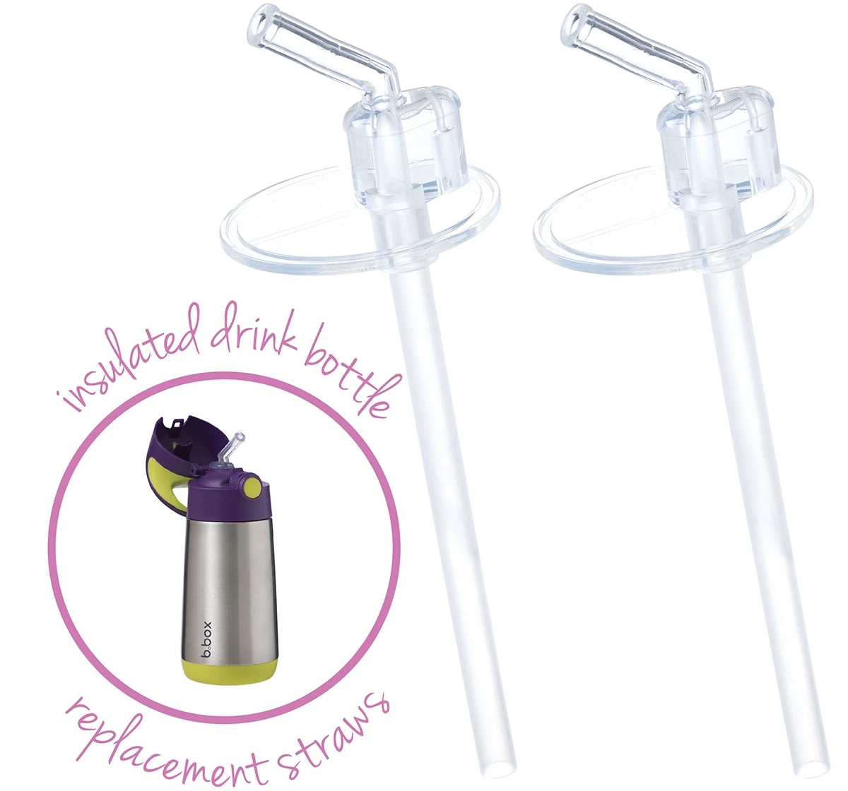 b.box Insulated Straw Drink Bottle Replacement Straw Pack of 2 Transparent 18M+