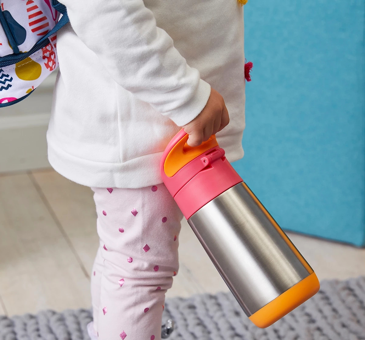 b.box Insulated Straw Sipper Drink Water Bottle 350ml Pink 18M+