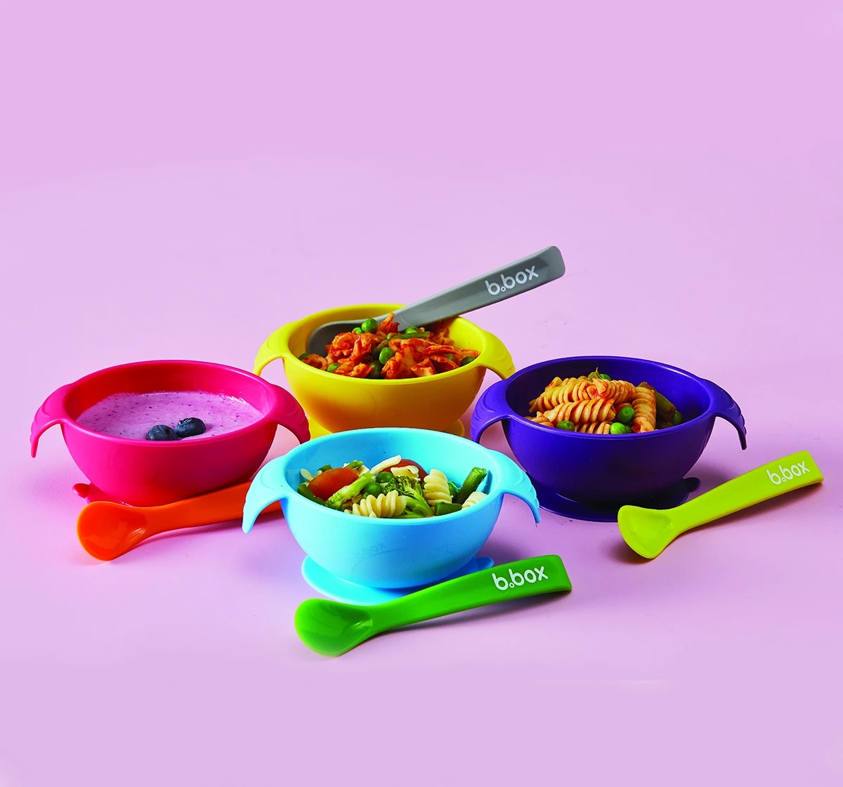 b.box Silicone Suction Feeding Bowl Set with Spoon Blue 18M+