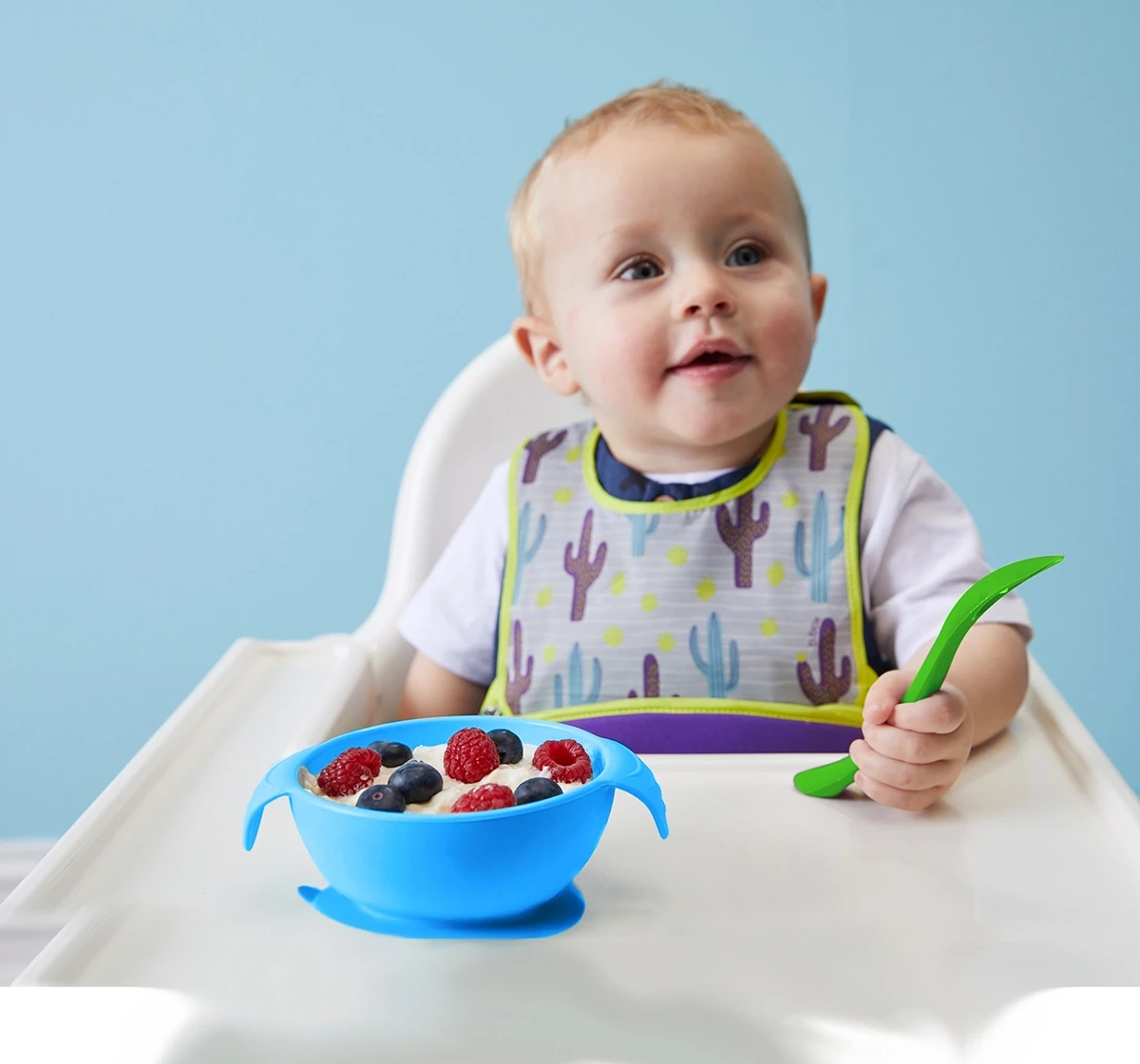 b.box Silicone Suction Feeding Bowl Set with Spoon Blue 18M+