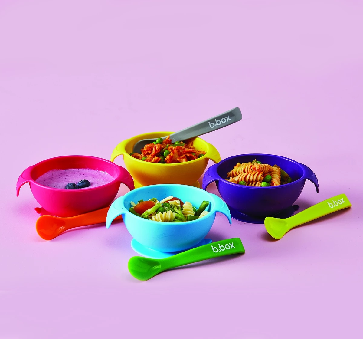b.box Silicone Suction Feeding Bowl Set with Spoon Pink 18M+
