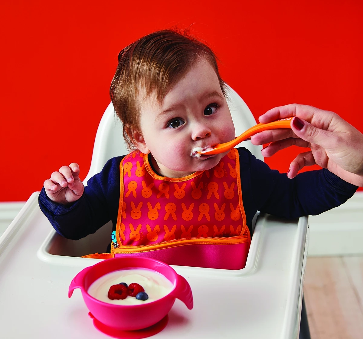 b.box Silicone Suction Feeding Bowl Set with Spoon Pink 18M+