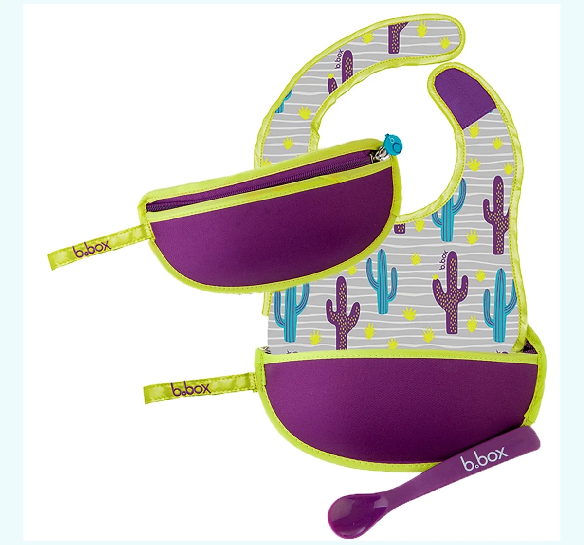 b.box Travel Bib & Flexible Soft Bite Spoon Set Purple 18M+