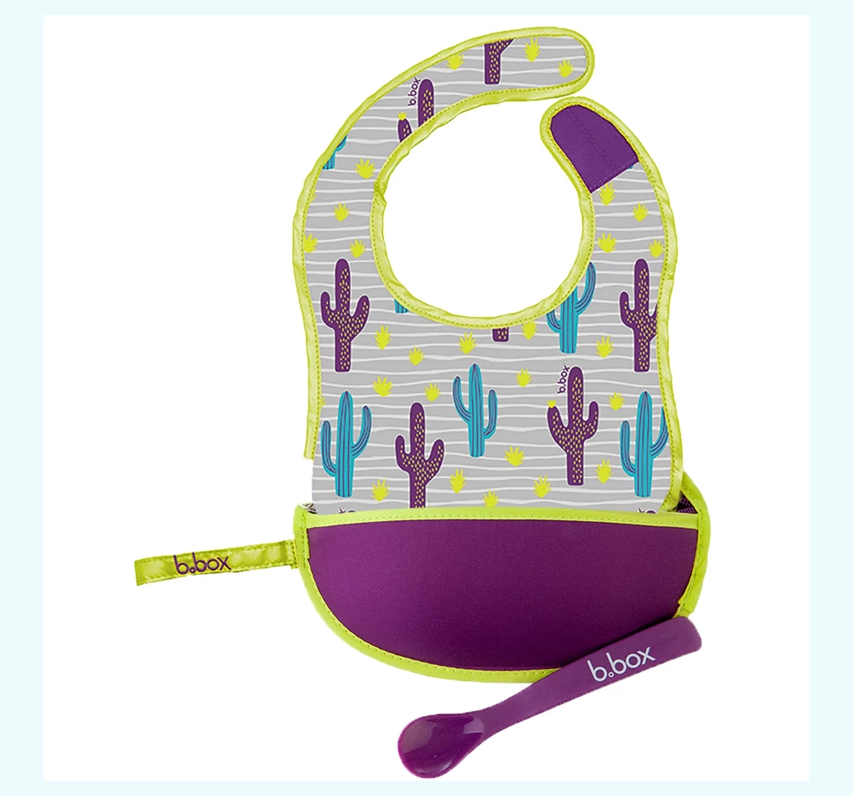 b.box Travel Bib & Flexible Soft Bite Spoon Set Purple 18M+