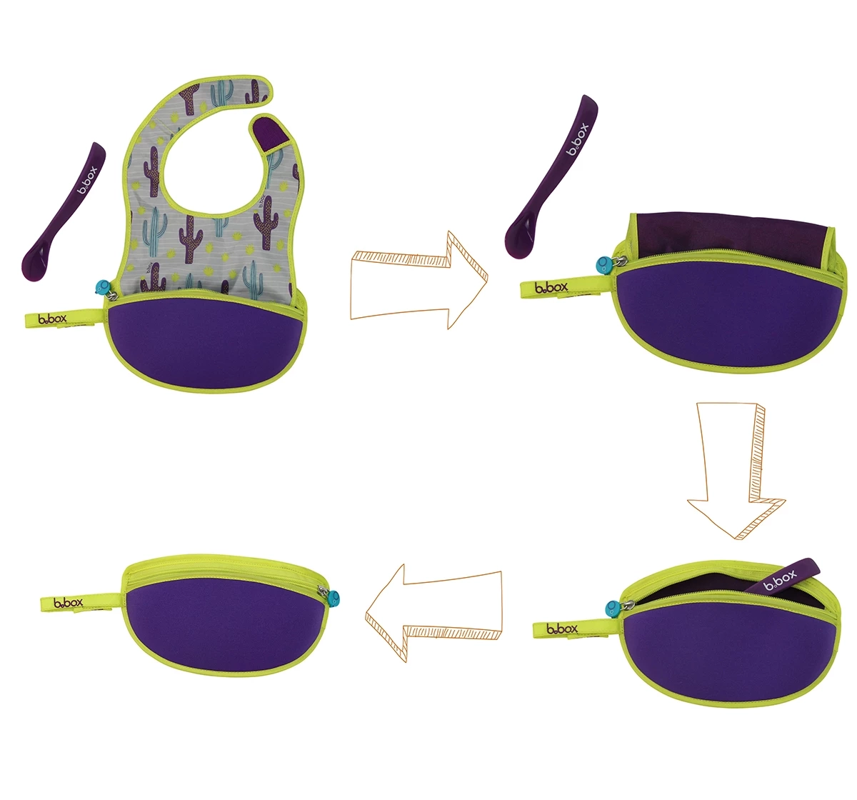 b.box Travel Bib & Flexible Soft Bite Spoon Set Purple 18M+