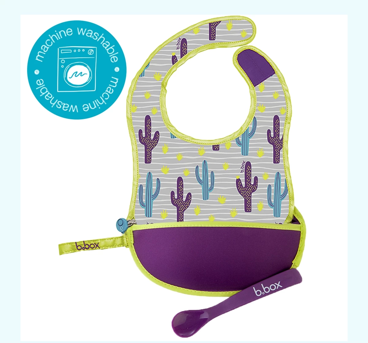 b.box Travel Bib & Flexible Soft Bite Spoon Set Purple 18M+