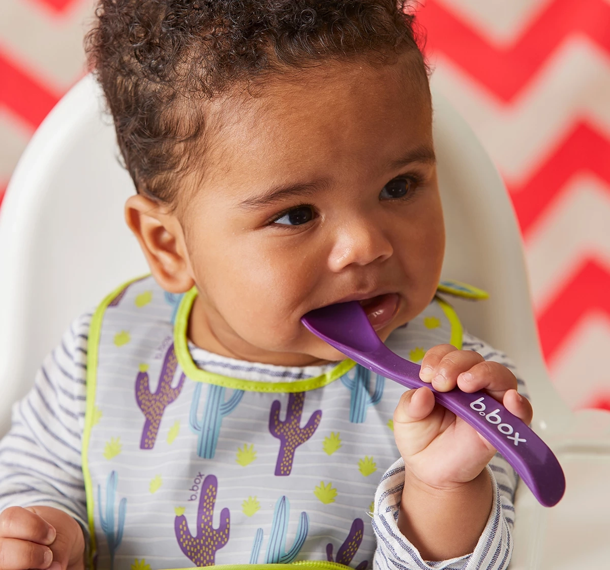 b.box Travel Bib & Flexible Soft Bite Spoon Set Purple 18M+