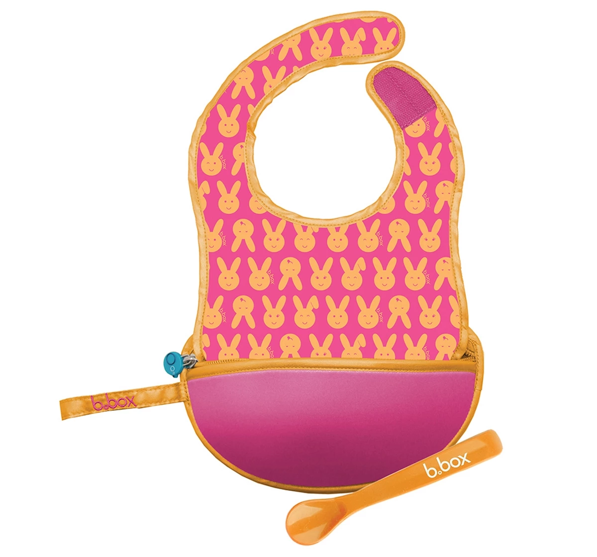 b.box Travel Bib & Flexible Soft Bite Spoon Set Pink 18M+
