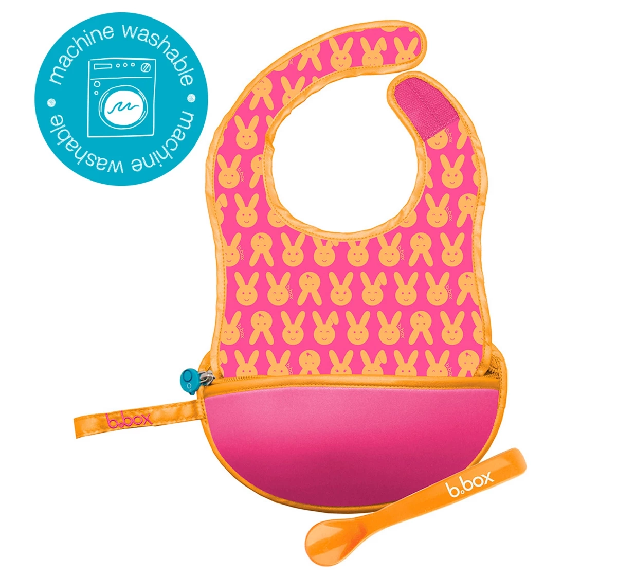 b.box Travel Bib & Flexible Soft Bite Spoon Set Pink 18M+