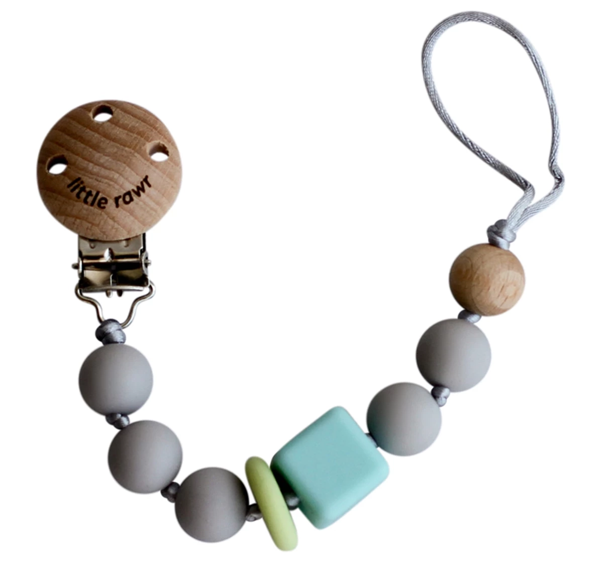 Little Rawr Silicone Pacifinder Beads with Clip Holder Grey 18M+