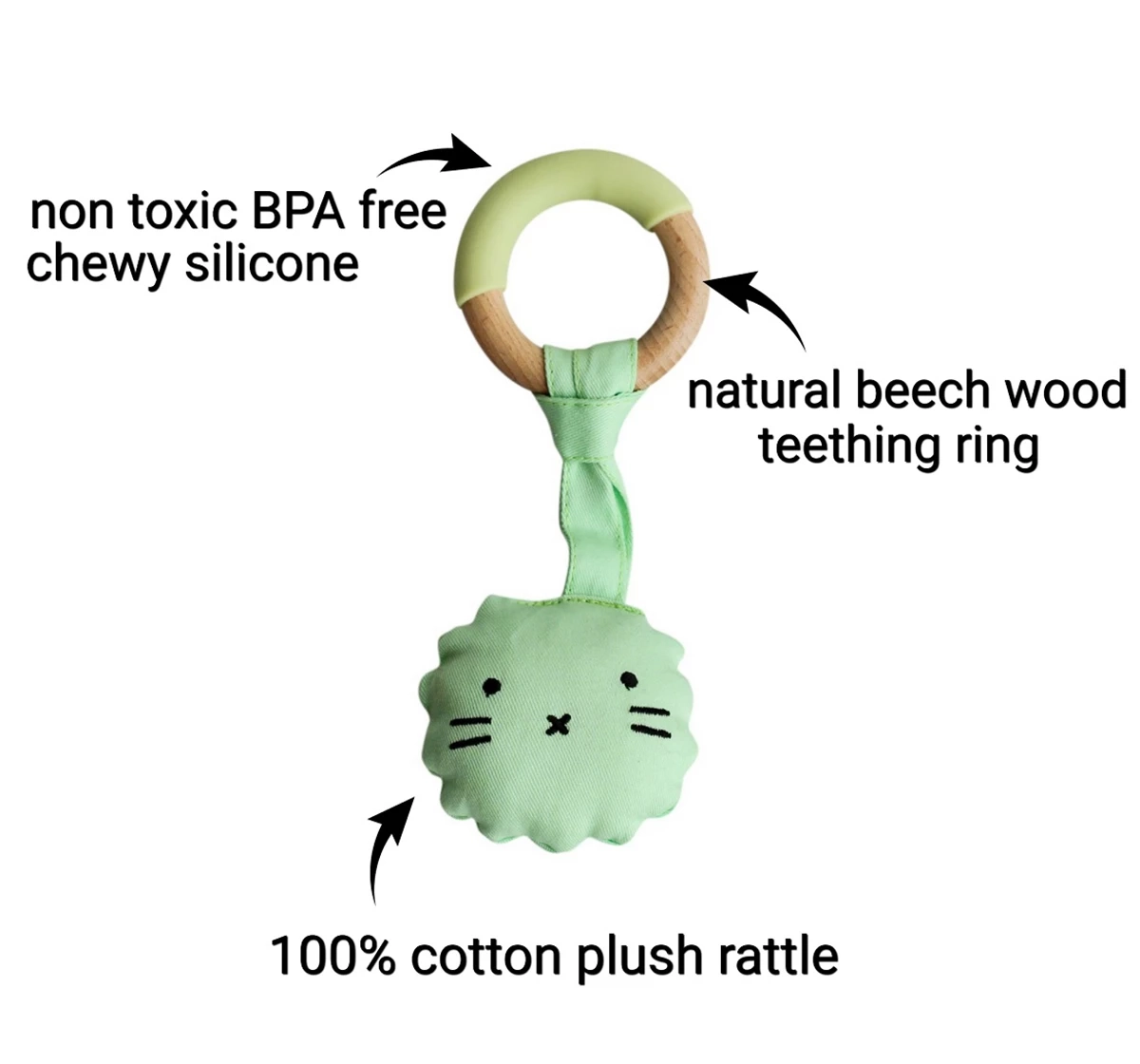 Little Rawr Wood Plush Teether Green 18M+