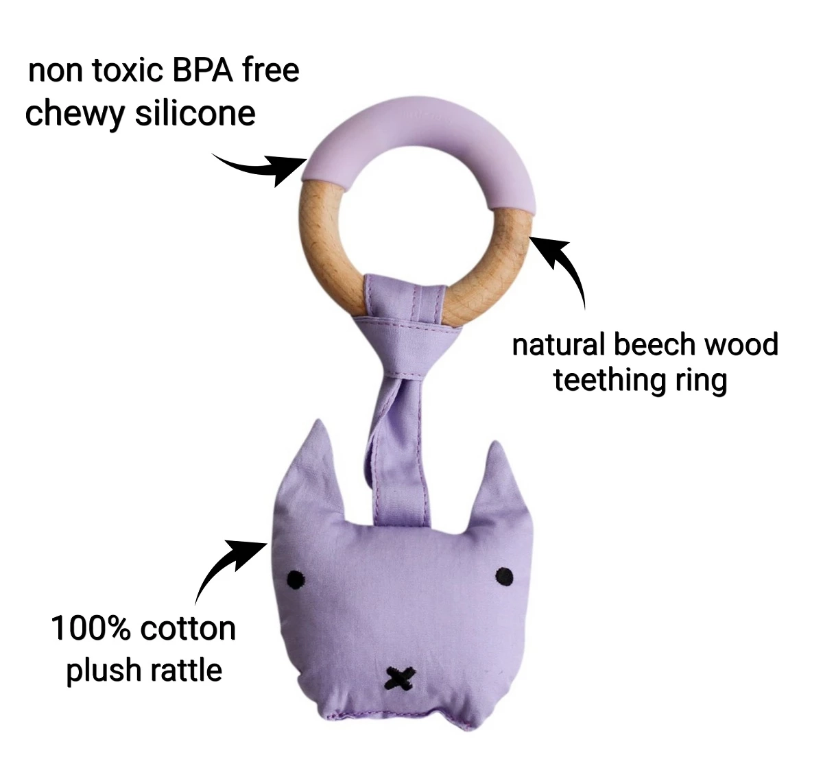 Little Rawr Wood Plush Teether Purple 18M+