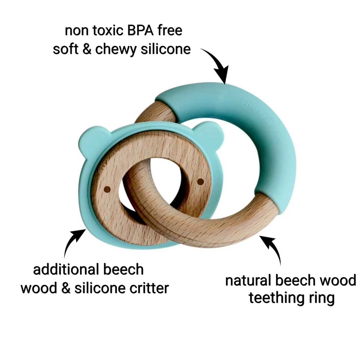 Little Rawr Wood Silicone Disc & Ring Teether Blue 18M+