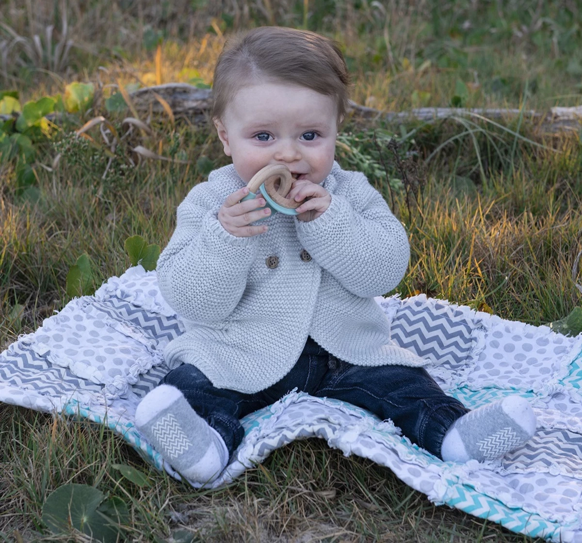 Little Rawr Wood Silicone Disc & Ring Teether Blue 18M+