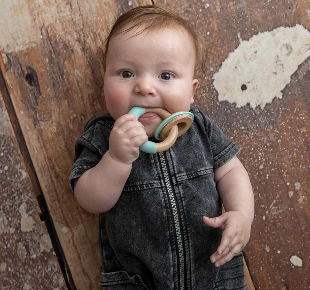 Little Rawr Wood Silicone Disc & Ring Teether Blue 18M+