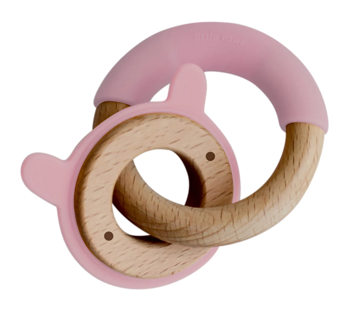 Little Rawr Wood Silicone Disc & Ring Teether Pink 18M+