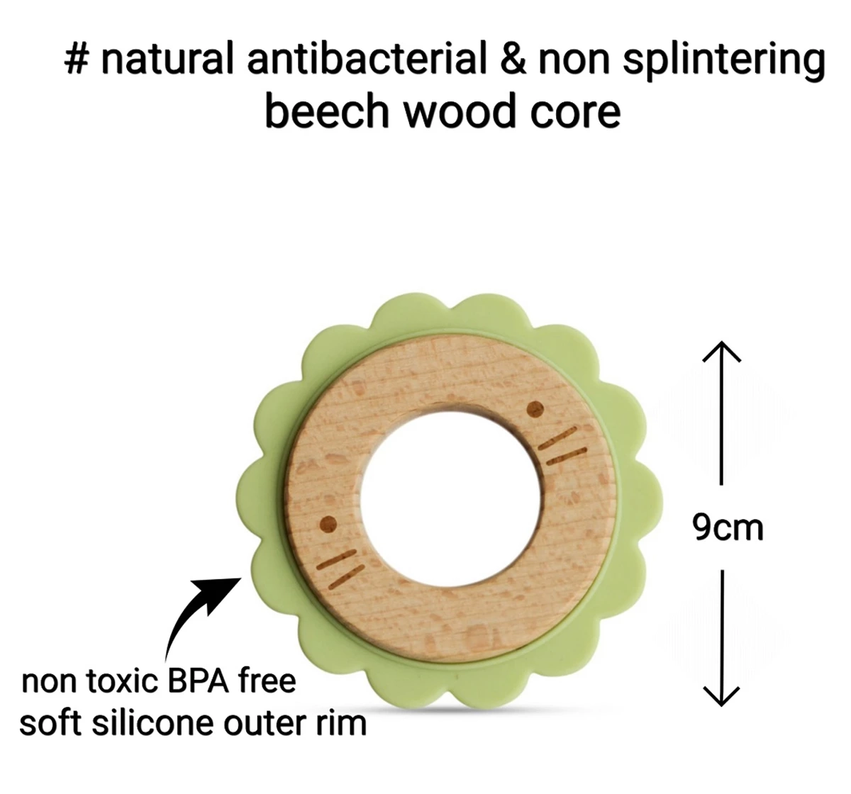 Little Rawr Wood Silicone Disc Teether Green 18M+