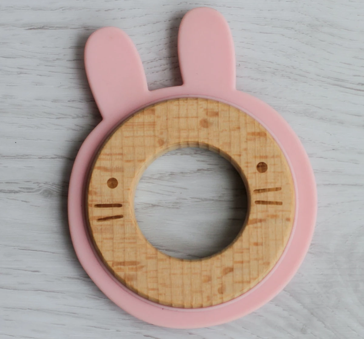 Little Rawr Wood Silicone Disc Teether Pink 18M+