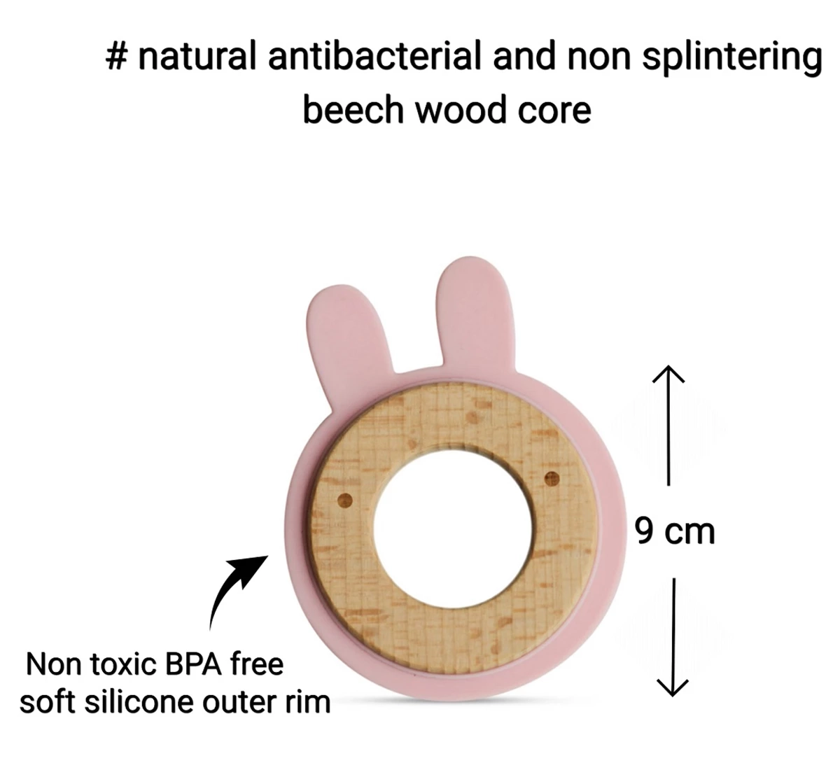 Little Rawr Wood Silicone Disc Teether Pink 18M+