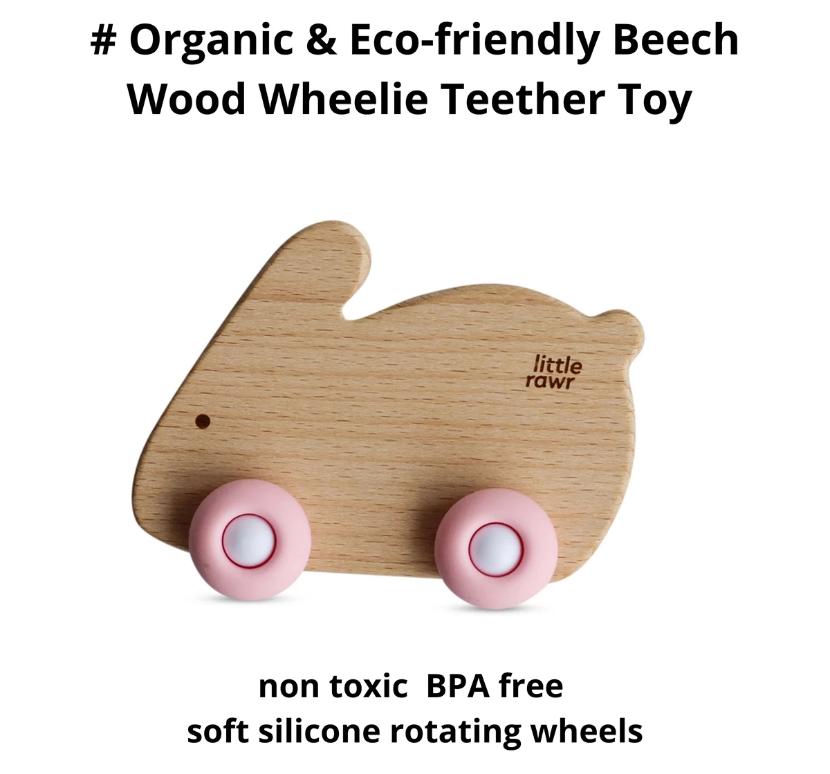 Little Rawr Wood Wheelie Animal Pink 18M+