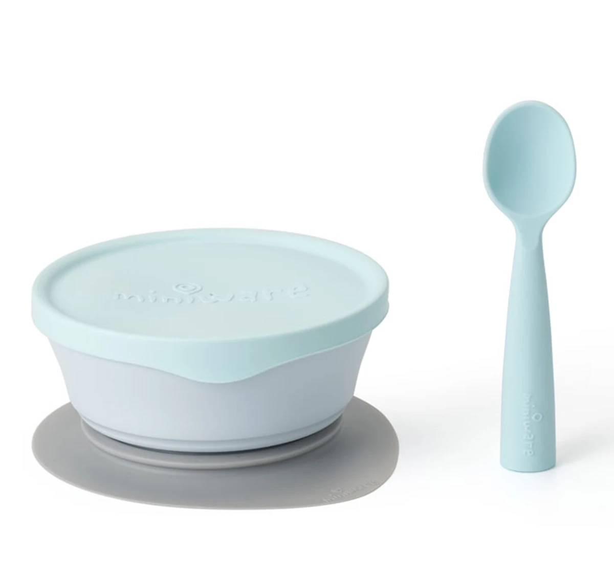 Miniware First Bite Suction Bowl With Spoon Feeding Set Aqua 18M+