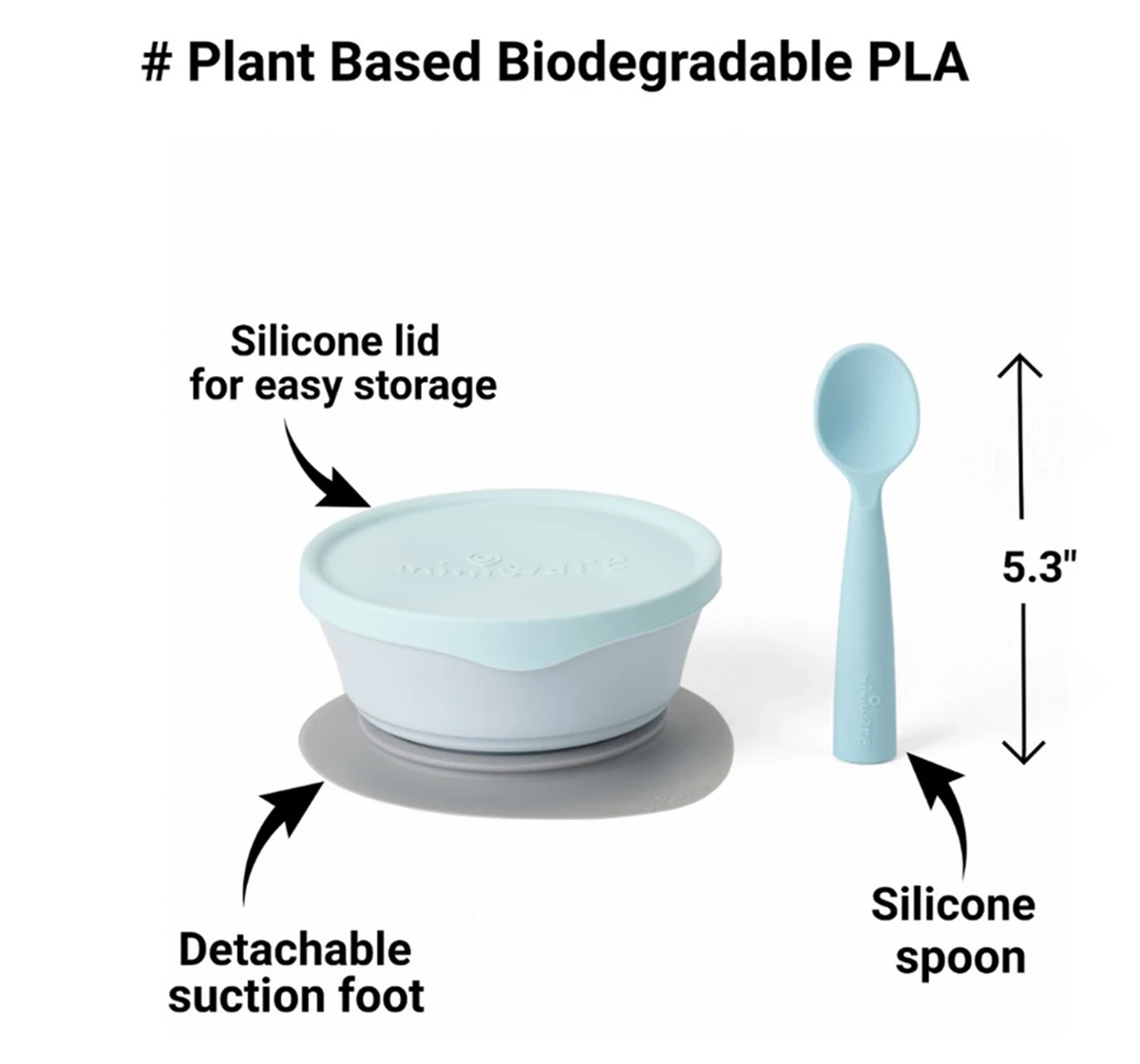 Miniware First Bite Suction Bowl With Spoon Feeding Set Aqua 18M+