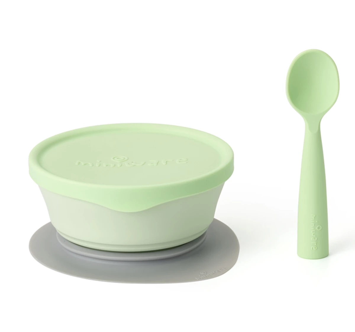 Miniware First Bite Suction Bowl With Spoon Feeding Set Lime 18M+
