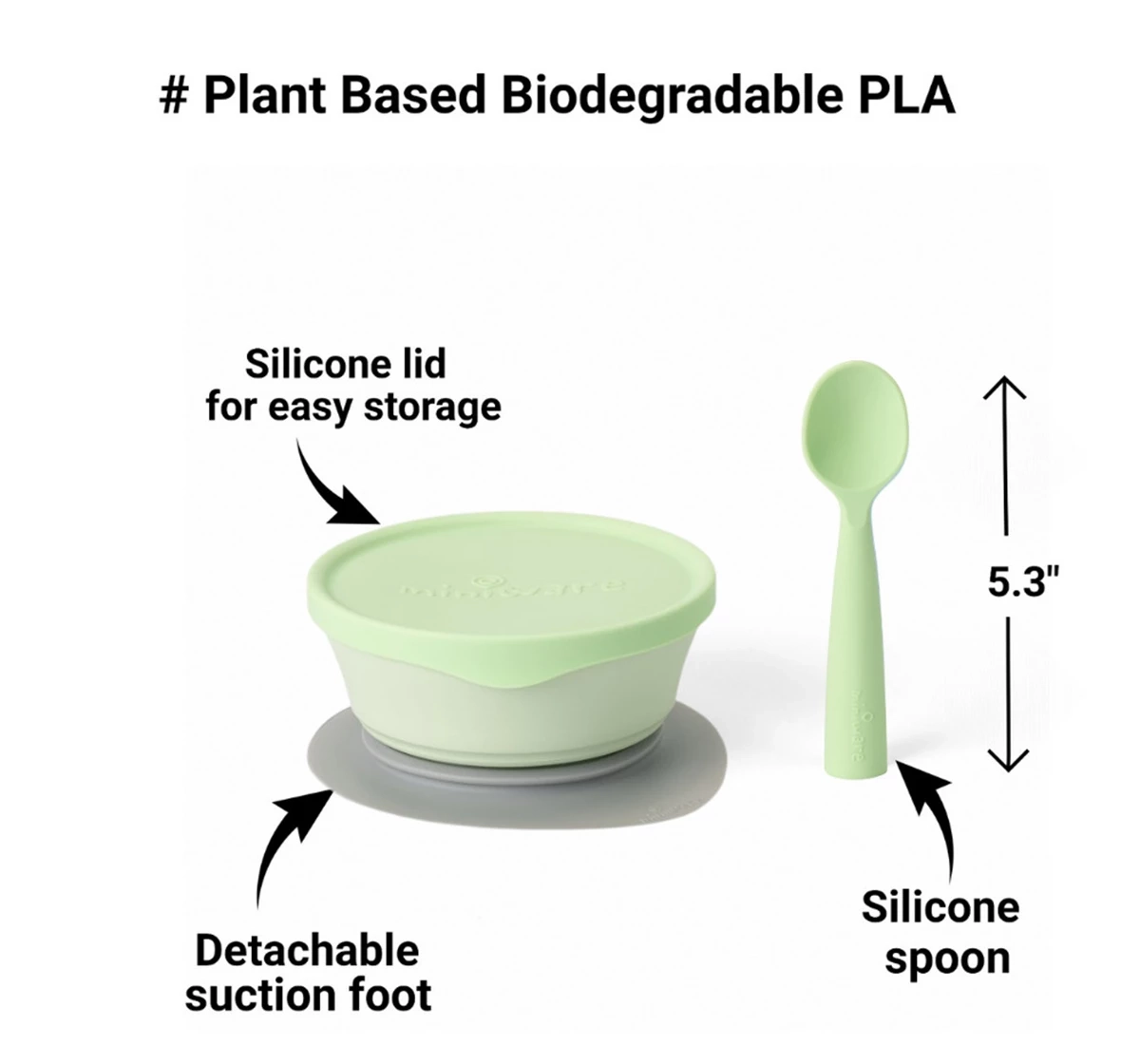 Miniware First Bite Suction Bowl With Spoon Feeding Set Lime 18M+