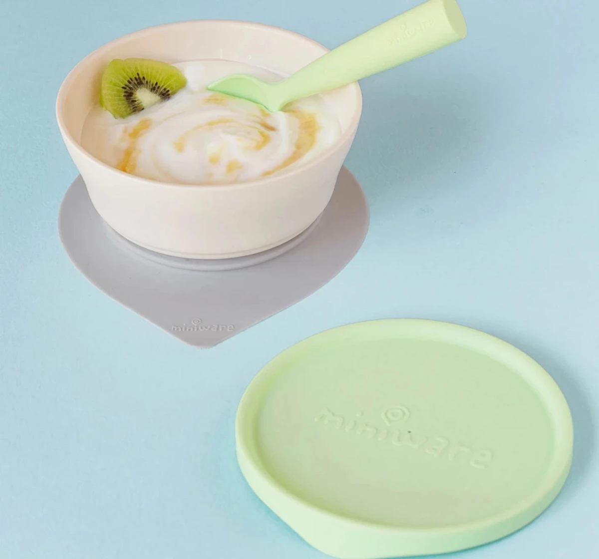 Miniware First Bite Suction Bowl With Spoon Feeding Set Lime 18M+
