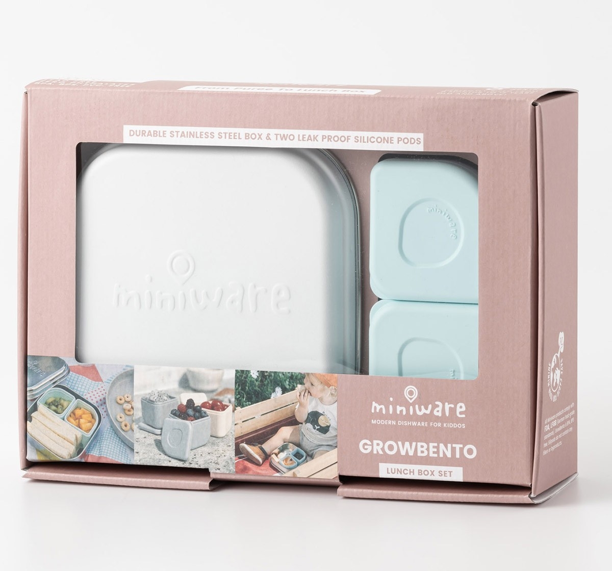Miniware Grow Bento with 2 Silipods Lunch Box Aqua 18M+