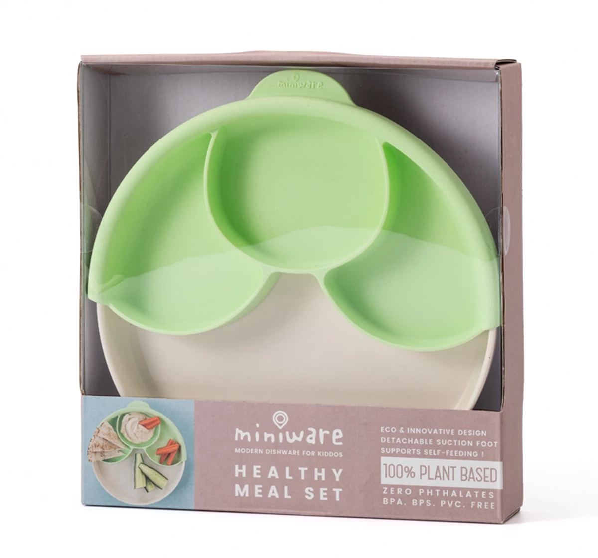 Miniware Healthy Meal Suction Plate with Divider Set Lime 18M+