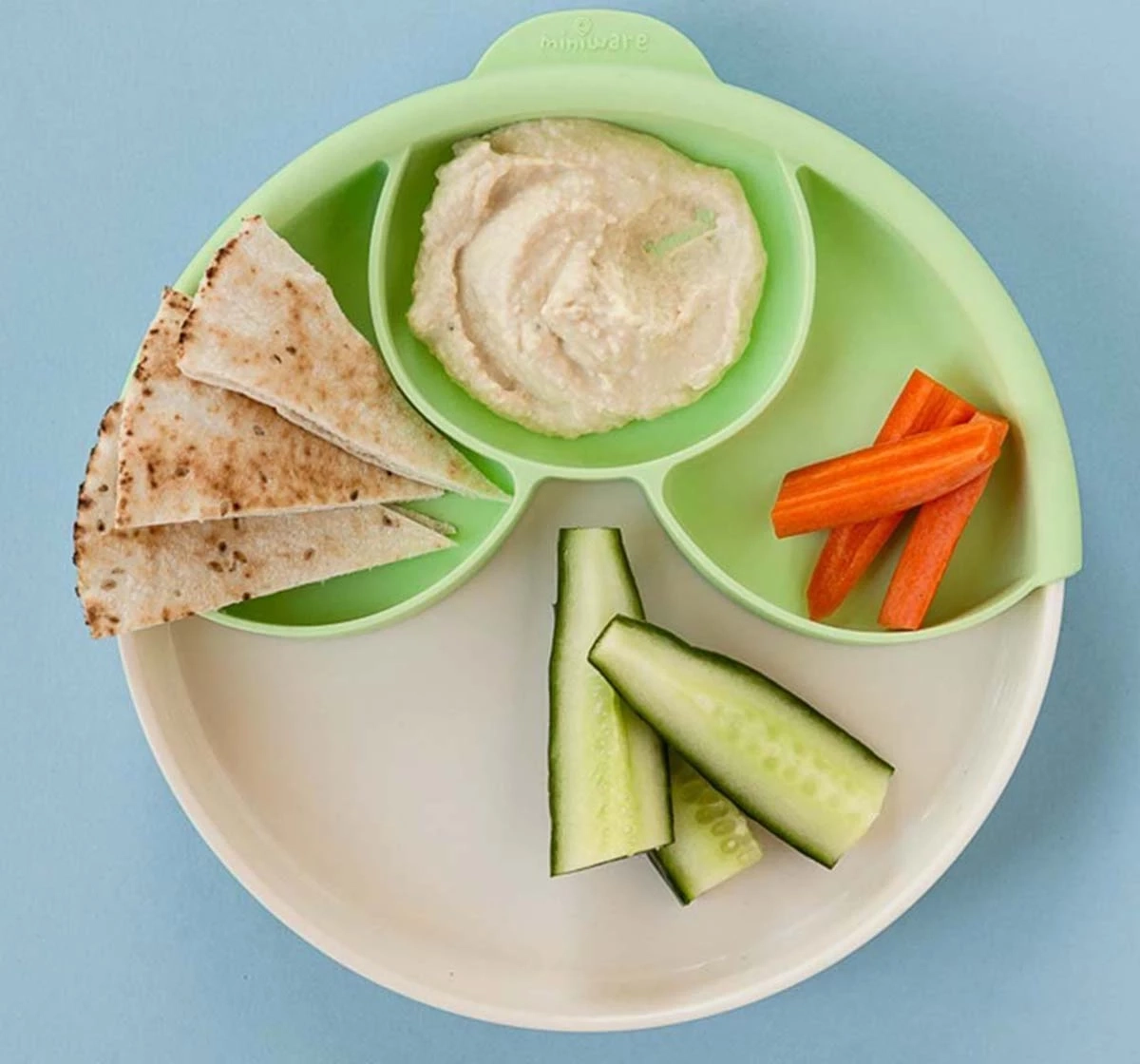 Miniware Healthy Meal Suction Plate with Divider Set Lime 18M+